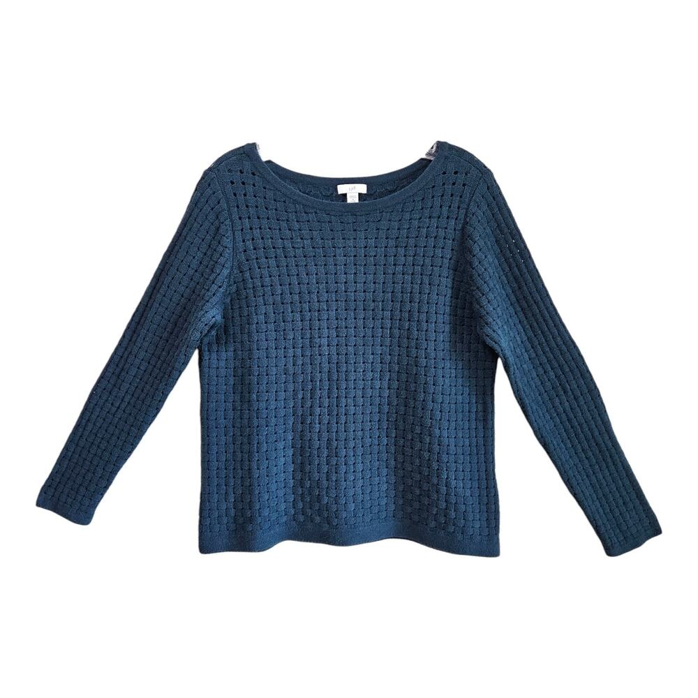 J JILL PURE JILL Women's Petite M PM Sweater Dark Teal Basket Weave Long Slv 36"